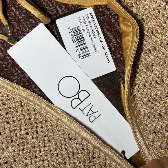 NWT PatBo Fringe plunging mini dress in Almond Womens 4 - Picture 3 of 12